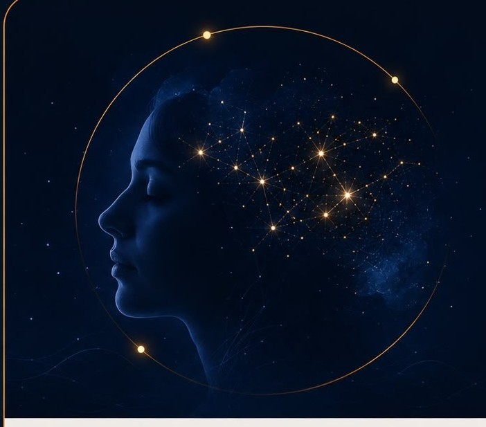 Profile silhouette with a constellation of glowing neural connections